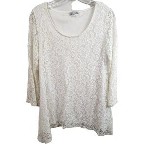 Katies Kloset Womens Lace Tunic Top Medium White Sharkbite 3/4 Sleeve Fairy